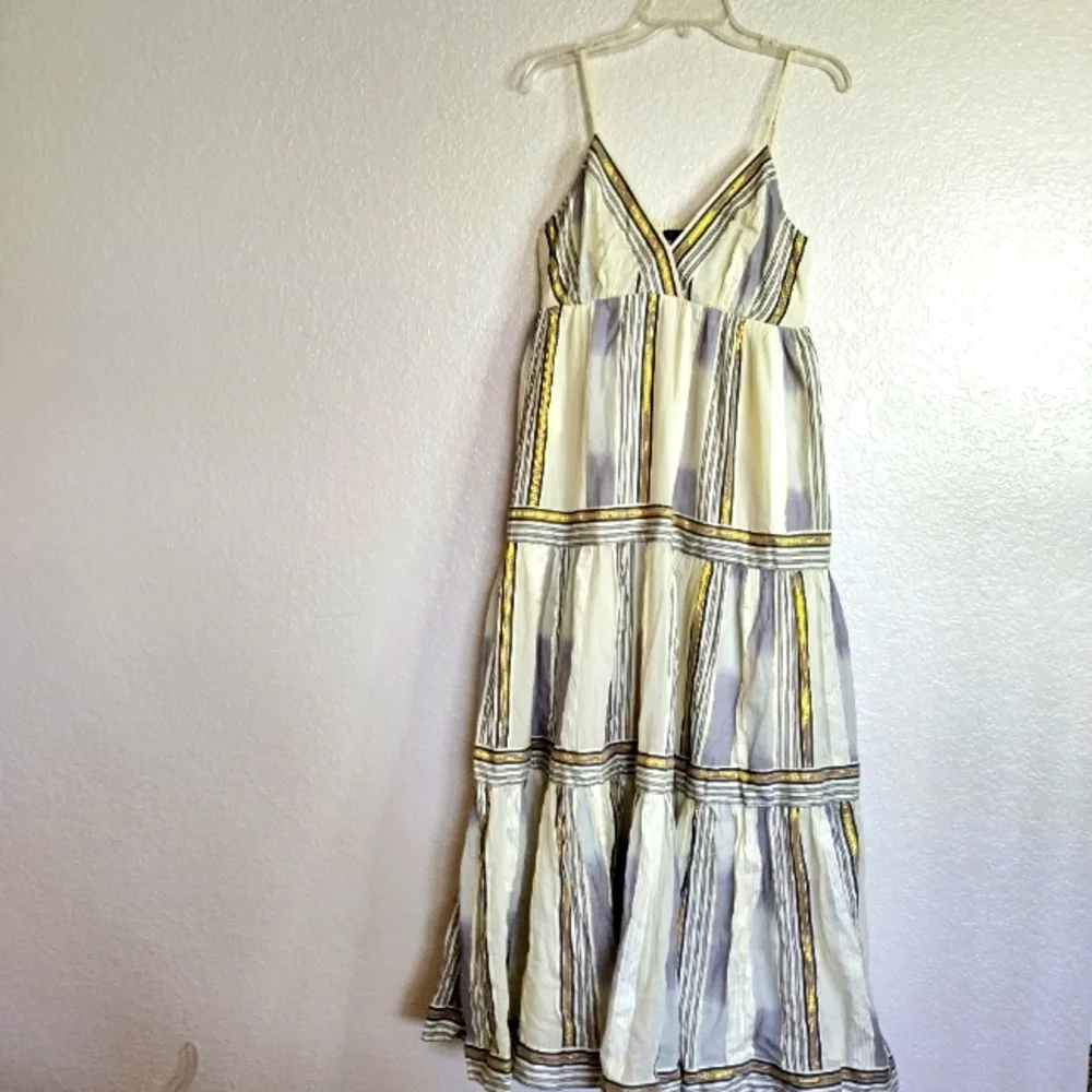 NWT Banana Republic Zephyr Maxi Dress Off White Gold Stripes x HBO Sz M Petite - Picture 3 of 9
